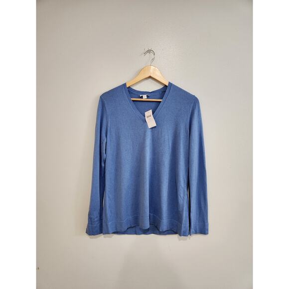 J. Jill Sweaters - J.Jill Silk & Cotton V-Neck, Long Sleeve Lapis Sweater, Size Small Breathable